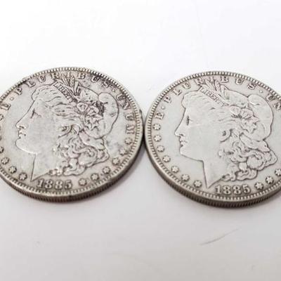 #192 â€¢ 2 1885 Morgan Silver Dollars
