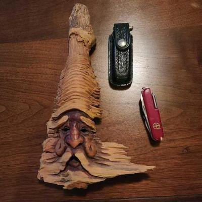 #10052 â€¢ Hand Held Mulit-Tool, The Desperado Pocket Knife, and Woodcarving Artwork
