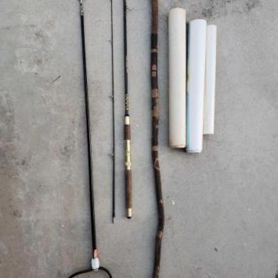 #13000 â€¢ Fishing Spear, Fishing Rod, Walking Stick, And 3 Prints
