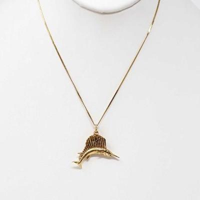 #663 â€¢ 14k Gold Chain W/ 14k Gold Swordfish Pendant. 5.1g
