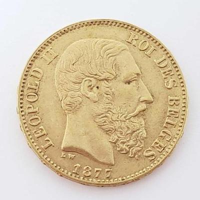 #510 â€¢ 20 Francs Leopold II 1877 .900 Gold Coin, 6.4g
