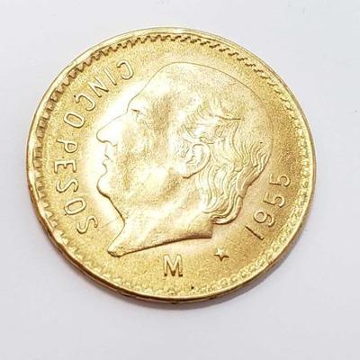 #513 â€¢ 1955 5 Pesos .900 Gold Coin, 4.1g

