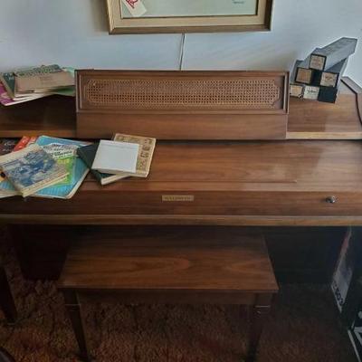 #13510 • Baldwin Acrosonic Piano, With Piano Scrolls, and Antique Piano Courses