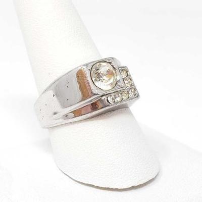 #400 â€¢ 18k Gold Plated Ring w Clear Stone, 11.3g
