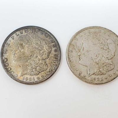 #604 â€¢ 2 1921 Philadelphia Mint Morgan Silver Dollars
