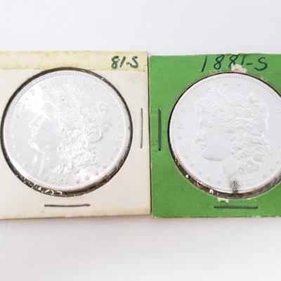 #222 â€¢ 2 1881-S Morgan Silver Dollars
