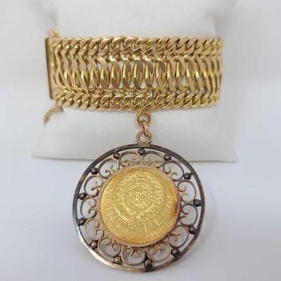#522 â€¢ 18k Gold Bracelet with 14k Gold Pendent and .900 Gold 20 Pesos Coin

