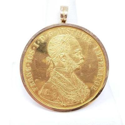 #653 â€¢ 14k Gold 1915 Austrian 4 Ducat Pendant, 17.2g
