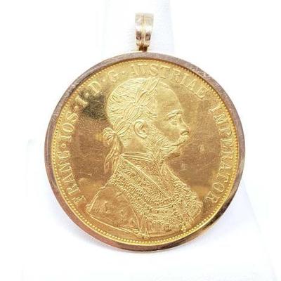 #653 • 14k Gold 1915 Austrian 4 Ducat Pendant, 17.2g