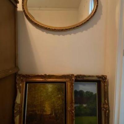 #11506 â€¢ 2 Framed Paintings and Mirror
