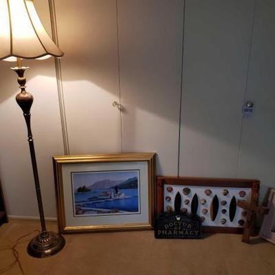 #14556 • Framed Artwork, Wall Decor, And Lamp