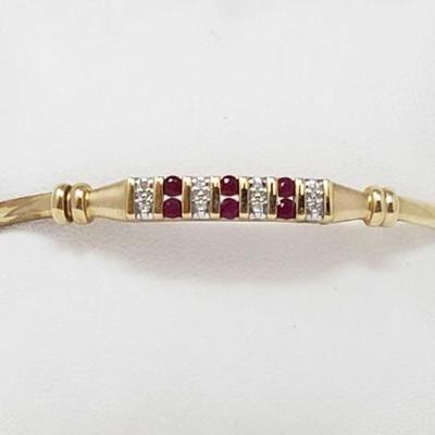 #717 â€¢ 10k Gold Cuff Bracelet W Rubies And Diamonds, 5.5g
