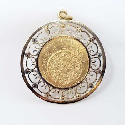 #652 • 14k Gold Pendant W/ .900 Gold 20 Peso Coin, 27.6g