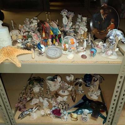 #9520 â€¢ Shell Figurines, Starfish, Norman Rockwell Decorative Plate, Ceramic Pieces, And More
