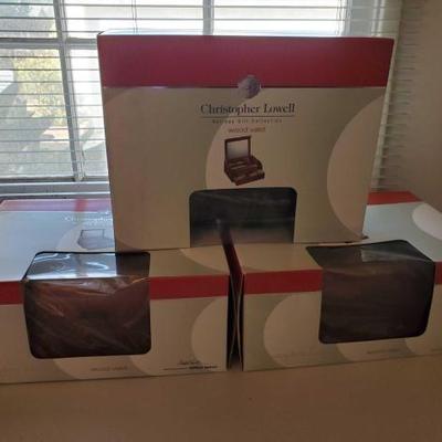 #8600 â€¢ 3 Brand New In Box, Christopher Lowell Wood Valet
