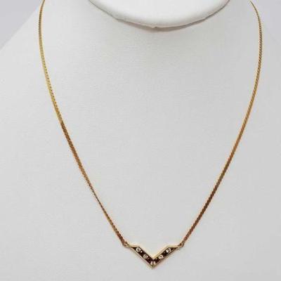 #665 • 14k Gold Diamond, and Ruby Necklace, 3.6g