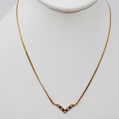 #665 â€¢ 14k Gold Diamond, and Ruby Necklace, 3.6g
