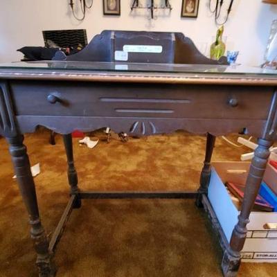 #13076 â€¢ Vintage Desk with Glass Top
