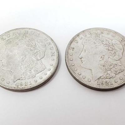 #186 â€¢ 2 1921 Morgan Silver Dollars
