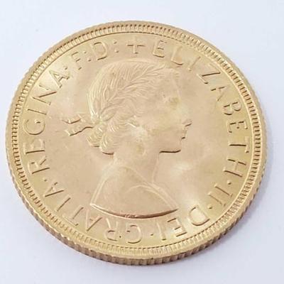 #505 â€¢ 1958 .900 Gold Sovereign Elizabeth II Young Head Coin, 7.9g
