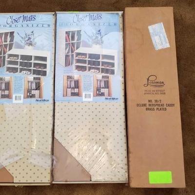 #8010 â€¢ 2 New In Box Shoe and Accessory Organizer, and Brand New In Box Bedspread Caddy Brass Plated
