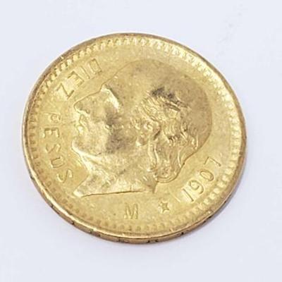 #501 â€¢ 1907 10 Pesos .900 Gold Coin, 8.3g
