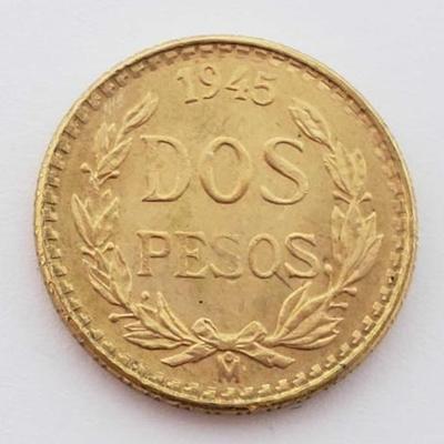 #516 â€¢ 1945 2 Pesos .900 Gold Coin, 1.6g
