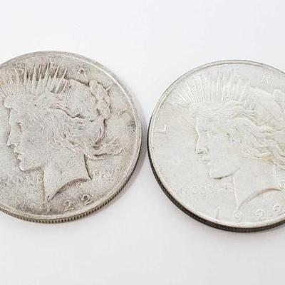 #232 â€¢ 2 1922-P Silver Peace Dollars
