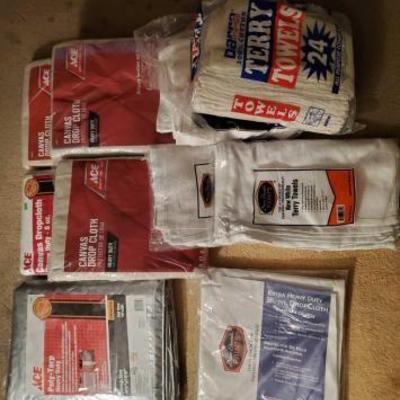 #2084 â€¢ 4 Canvas Drop Cloths, Poly Tarp and More
