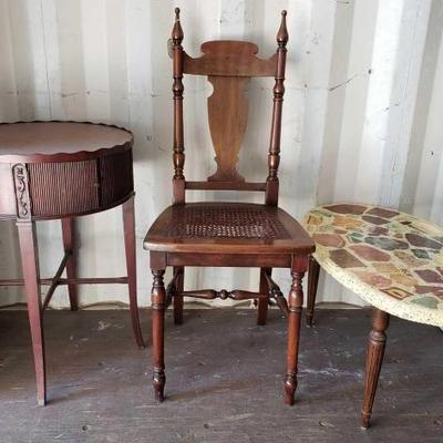 #12522 • Wooden End Table W Storage, Wooden Chair, And Decorative Coffee Table