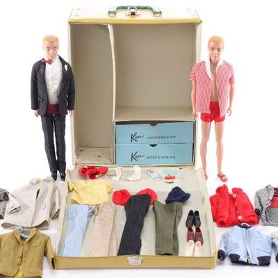 Vtg Ken Dolls, clothing & case- minty!
