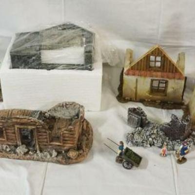 1296	LARGE ASSORTMENT WWII DIORAMA SCALE BUILDINGS
