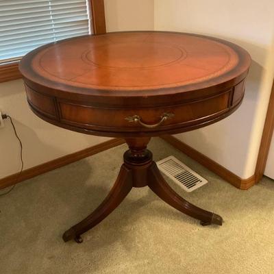 Imperial round Mahogany Leather Top End Table