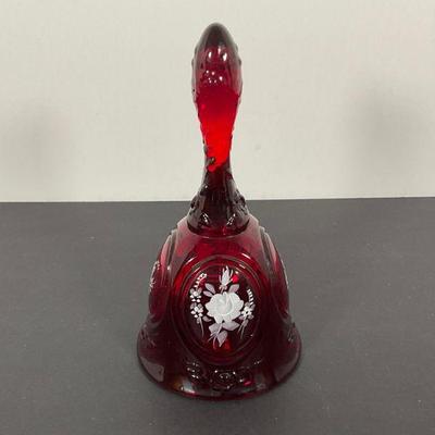 Fenton Red Glass Painted Bell