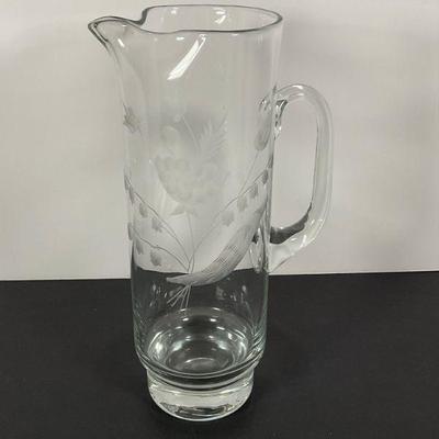 Vintage etched Glass Tall Pitcher