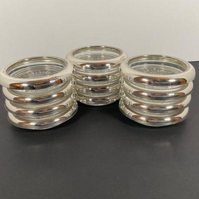 (12) Sterling / Glass Coasters (Frank Whiting & Co.)