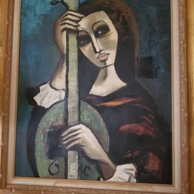 Art print - Portrait of Woman With a Guitar by Francisco Pujol