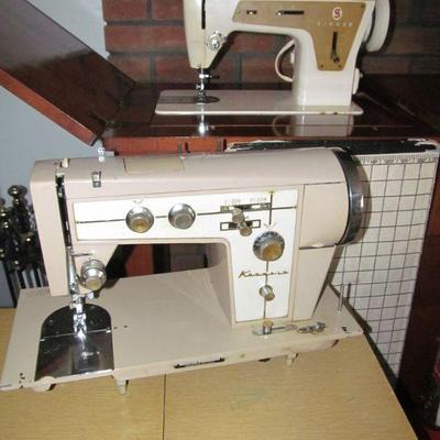 sewing machines with cabinets (Montgomery Ward, Singer, Sears Kenmore)