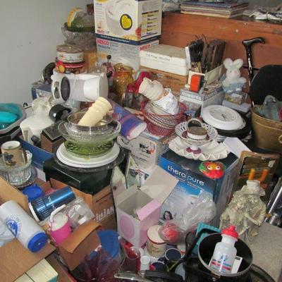 dishes, Tupperware; pots & pans; glassware; food dehydrator; waffle maker; electric grill; vacuum cleaners