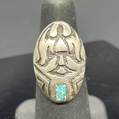 925 Silver w/ Turquoise Ring, Size 5, 
 TW 9.72g