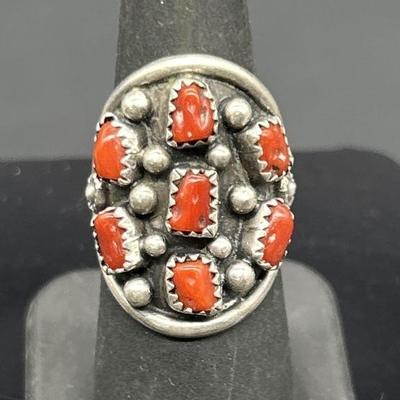 925 Silver & Red Turquoise Ring, Size 7