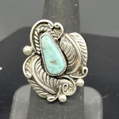 925 Silver & Turquoise Ring, Size 7, TW 7.52g