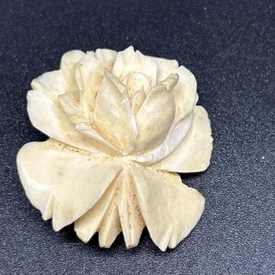 Carved Bone Rose Brooch