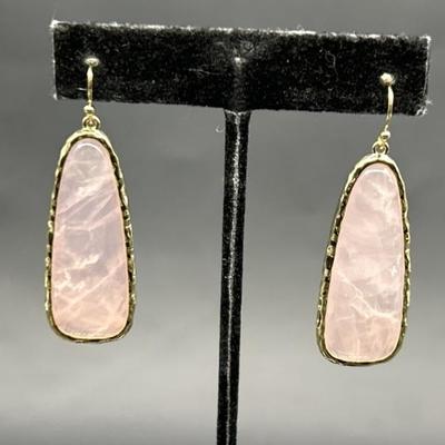 Designer Jewelry Gold Tone w/ Pink Jade Earrings
