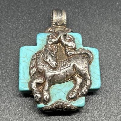 925 Silver & Turquoise Pendant, TW 33.9g, Tested