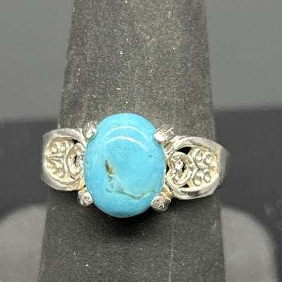 925 Silver w/ Turquoise Ring, Size 7.25,