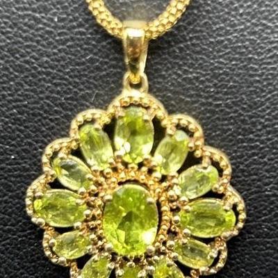 925 Gold Vermeil w/ Peridot 16in Necklace, TW 7.2g