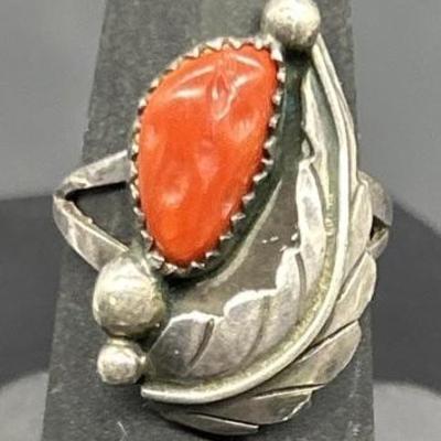 925 Silver w/ Red Turquoise Ring, Size 5
