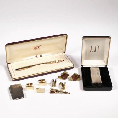 DUNHILL, CROSS, & OTHER | Including a Dunhill lighter in original box, a Cross 14k gold-filled pen in original box, a pair of Swank...