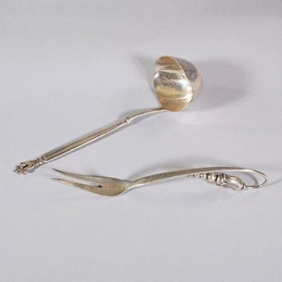 (2pc) DANISH STERLING SERVING UTENSILS | Including a George Jensen ladle in the acorn pattern, and G Mogensen 
